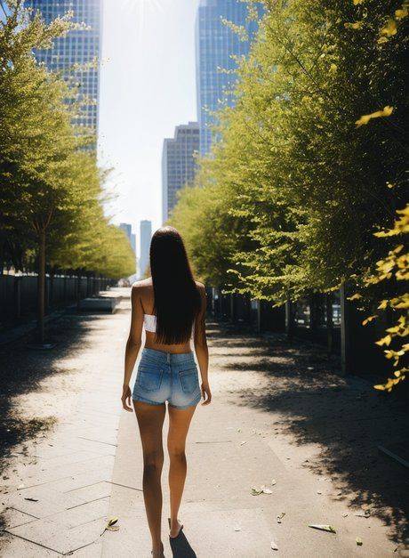 Sexy AI generated brunette babe Alison Kanna walks naked outdoors - #1