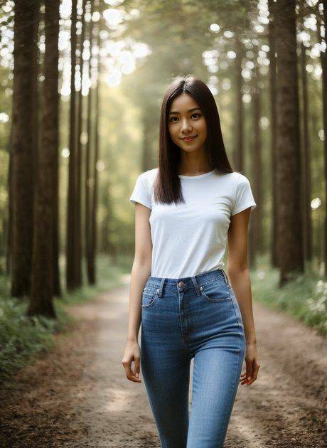 Raven-haired AI Generated babe Mira Delta walking in nature completely naked - #1
