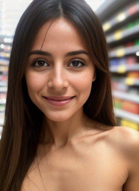 Beautiful AI generated brunette babe shows off her perfect teen tits - #9