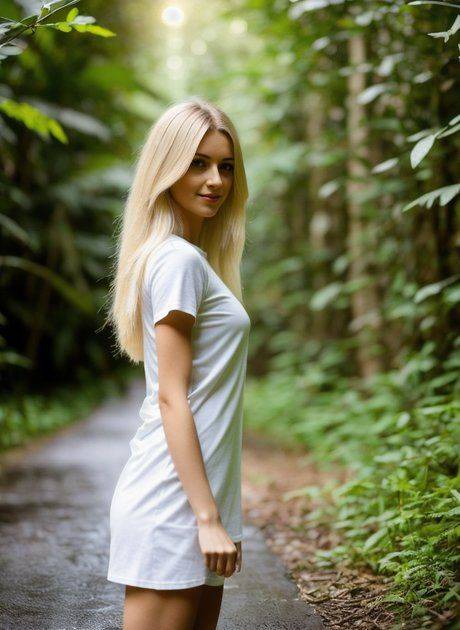 Golden-haired AI Generated babe Floren Enigma poses naked in the rainforest - #2