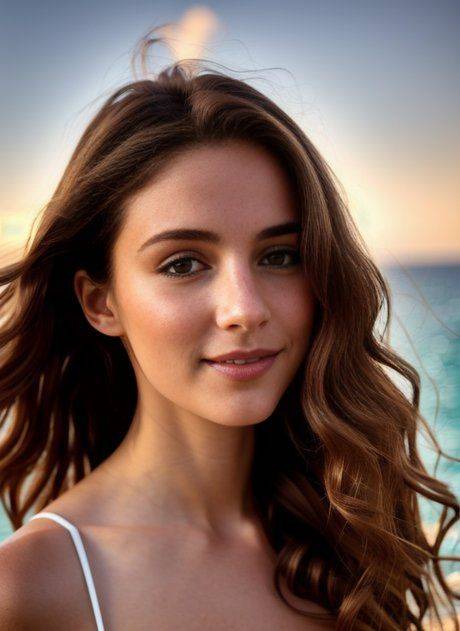 Beautiful AI generated brunette Olga Milana posing butt naked at the seaside - #2