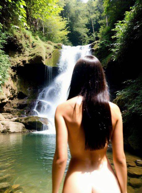 AI Generated teen Alison Kanna posing butt naked at the waterfalls - #5