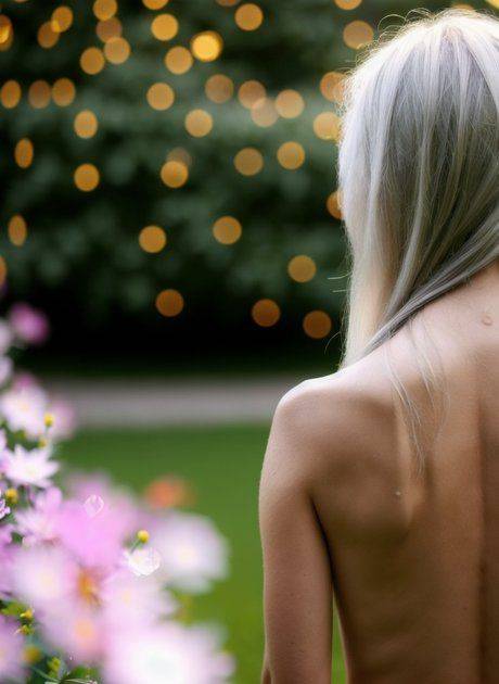 Lifelike AI generated blonde babe Lisa Faina shows off her tiny tits outdoors - #4