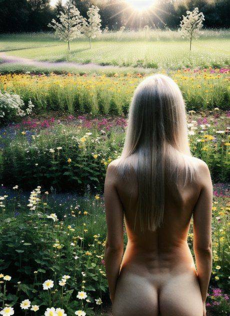 AI generated blonde babe Lisa Faina shows her petite naked body outdoors - #6
