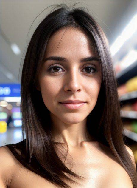 Brunette hottie Susan Beta exposes her natural tits and poses in a store - #6