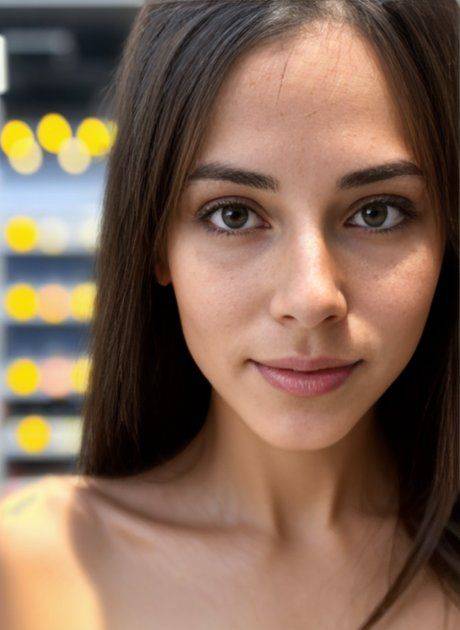 Brunette hottie Susan Beta exposes her natural tits and poses in a store - #8