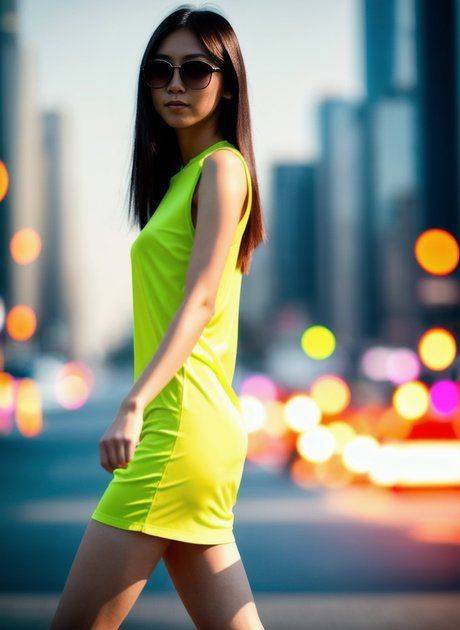 AI Generated Asian babe Mira Delta walks on the street fully dressed & naked - #1