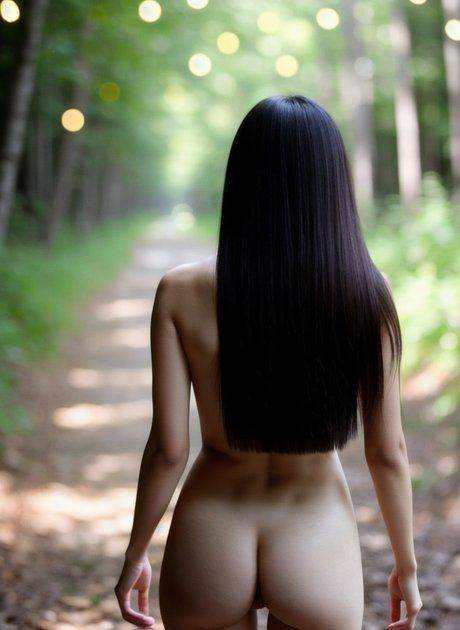 Asian AI Generated model Mira Delta walking butt naked in the forest - #4