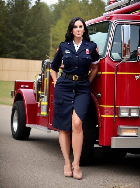 AI generated stunner Anna Zold Dressed strips her firefighter uniform & poses - #1