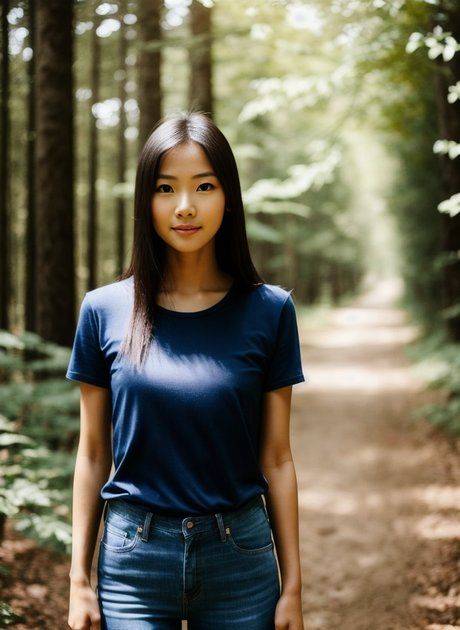 AI Generated Asian sweetheart Mira Delta flaunts her naked body in the forest - #1