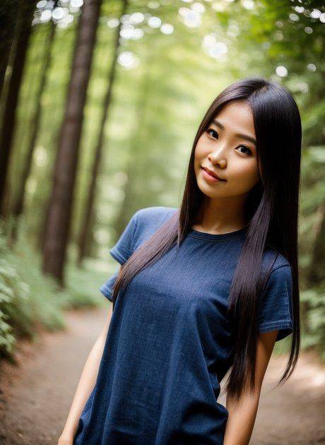 AI Generated Asian sweetheart Mira Delta flaunts her naked body in the forest - #2