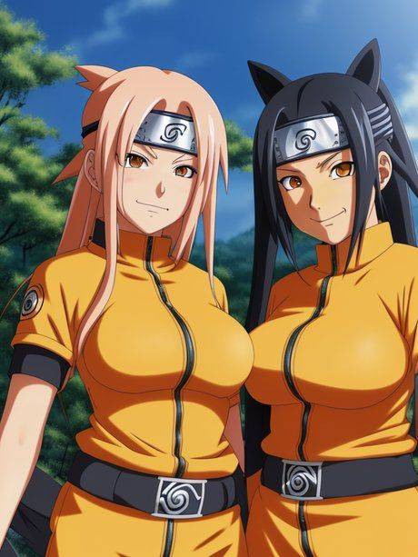 Sexy AI generated Hentai dolls strip and show their big tits outside - #3