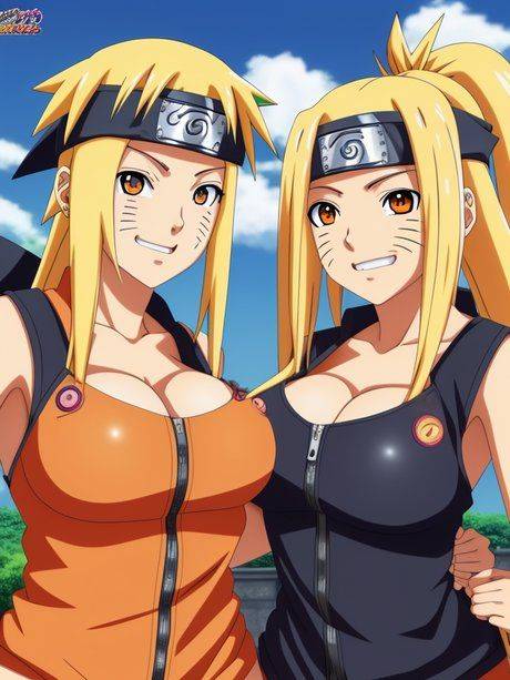 Sexy AI generated Hentai dolls strip and show their big tits outside - #10