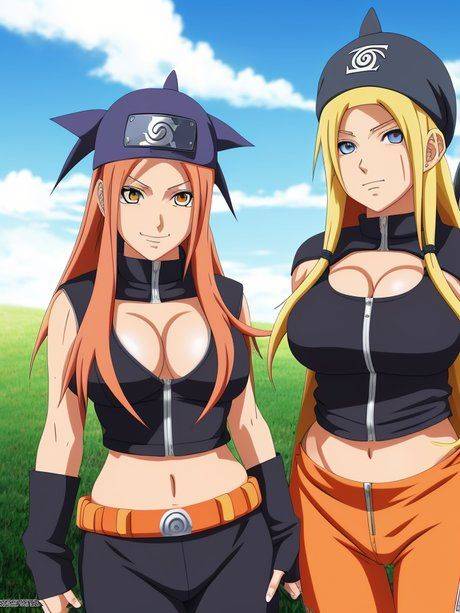 Pretty AI generated Hentai models show their big boobs in an outdoor scene - #3