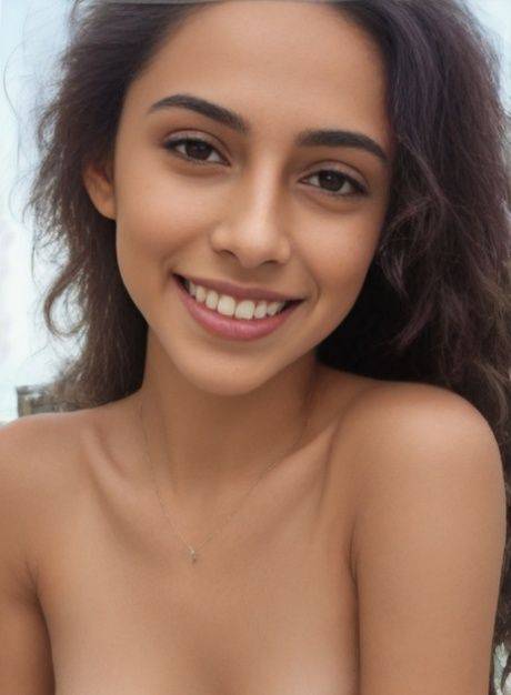 Skinny brunette model doffs her swimsuit and poses naked on the beach - #5