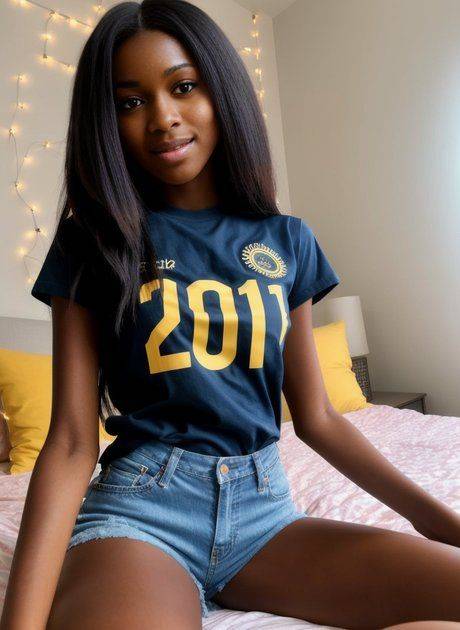 Dark-haired AI generated black girl Milana Gamma shows her sexy ass & breasts - #1