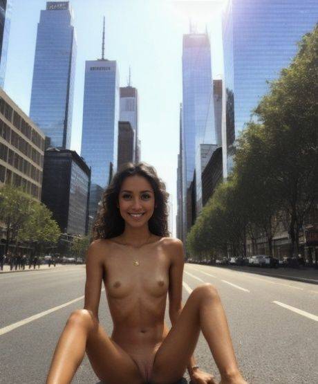 Sexy skinny ebony Miss Bundle strips off and poses naked on a city street - #10