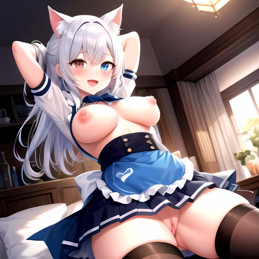 1boy 1girl D Absurdres Animal Ears Apron Bashamichi Bashamichi Hagemi Black Thighhighs Blue Eyes Blue Hair Blue Skirt Blunt Bang, 3638525553 - AIHentai - #1