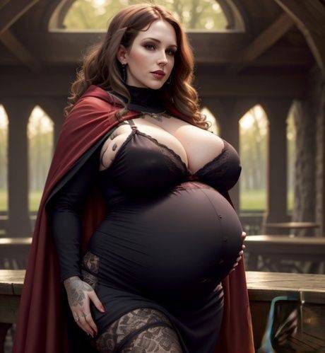 Stunning & beautiful AI generated pregnant mature Orioli poses in hot outfits - #19