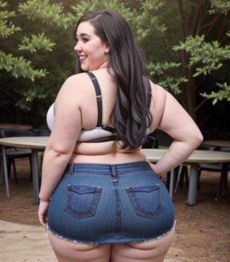 Kinky AI generated BBW exposes her huge juggs and bubble ass outdoors - #7