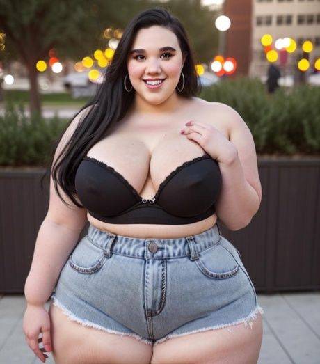 Kinky AI generated BBW exposes her huge juggs and bubble ass outdoors - #5