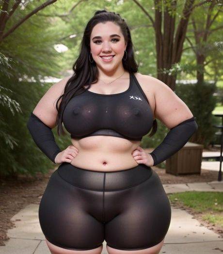 Kinky AI generated BBW exposes her huge juggs and bubble ass outdoors - #1