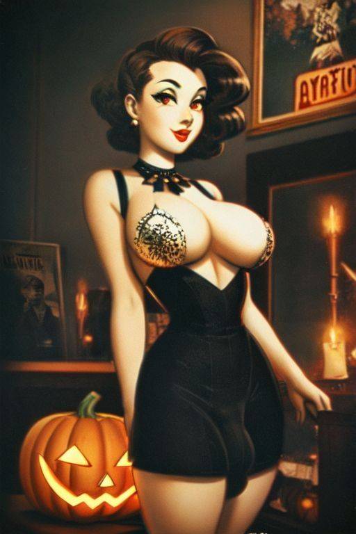 Vintage Style Halloween AI Futanari Artwork That I Generated - #15