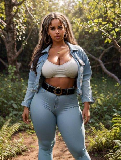 Gorgeous AI generated chubby babe Rosalba shows her juicy melons outdoors - #10