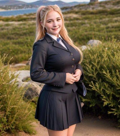 Attractive AI generated teen exposes her sexy cleavage & big tits outside - #13