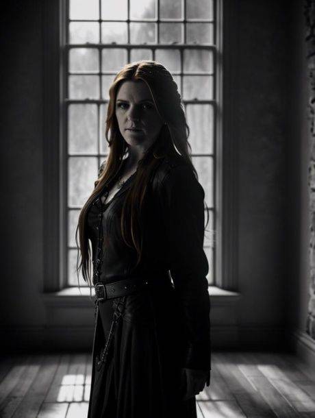 Redheaded goth AI generated model posing in her black outfits & naked - #2
