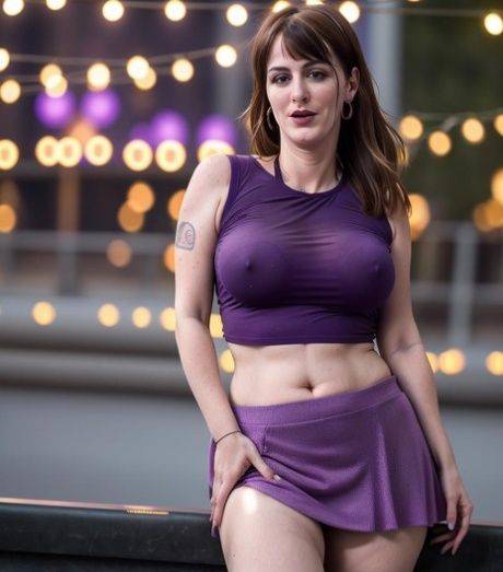 Stunning AI generated woman exposing her big boobs & cleavage in public - #6