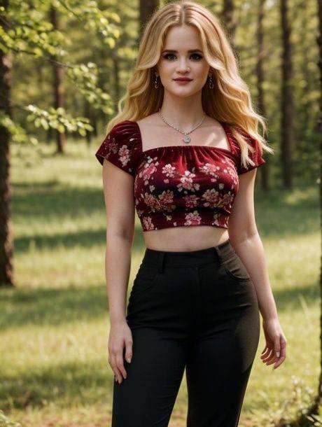 Beautiful AI generated babe Blonda shows her perfect tits outdoors - #5