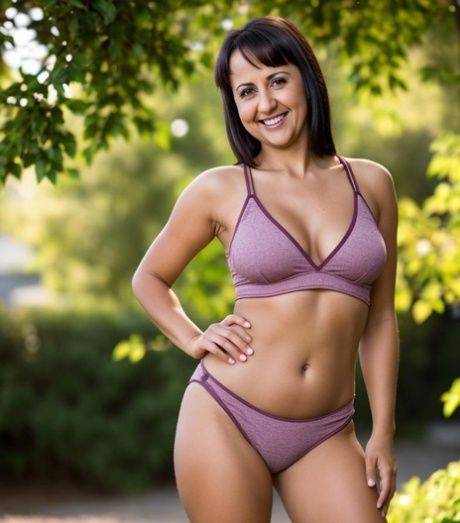 AI generated hottie Blacki displays her big juggs and poses in the park - #9