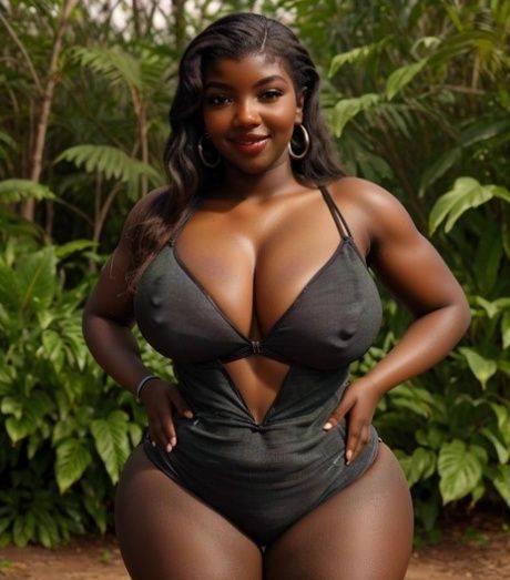 Chubby AI generated ebony Blackstyl shows her big tits while posing in a solo - #4