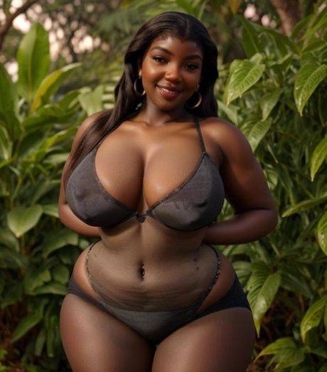 Chubby AI generated ebony Blackstyl shows her big tits while posing in a solo - #10