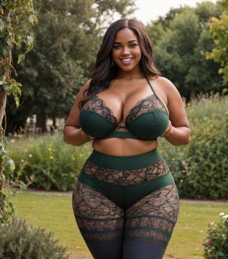 Voluptuous AI generated brunette exposes her monster curves in nature - #4