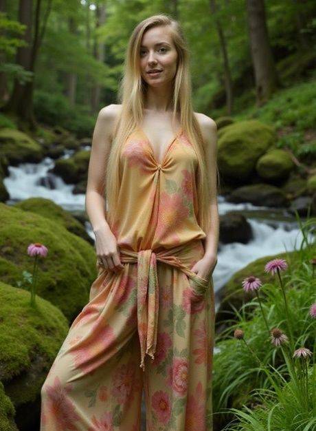 Beautiful AI generated blonde gets completely naked while out in nature - #8