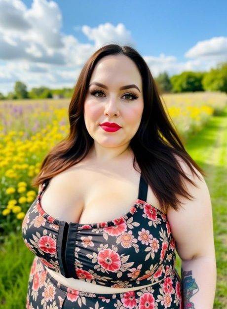 Sexy AI generated babe shows her chubby body while fully naked outdoors - #4