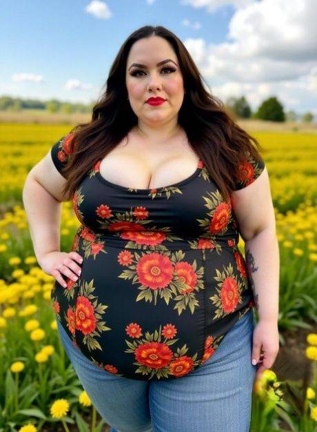 Sexy AI generated babe shows her chubby body while fully naked outdoors - #10