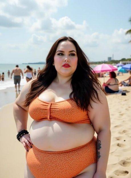 Sexy AI generated babe shows her chubby body while fully naked outdoors - #5