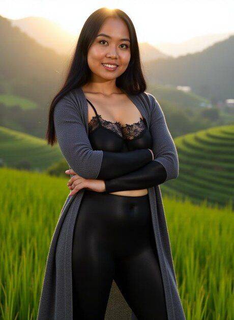 AI generated Asian model with natural tits gets bare naked up in the hills - #3