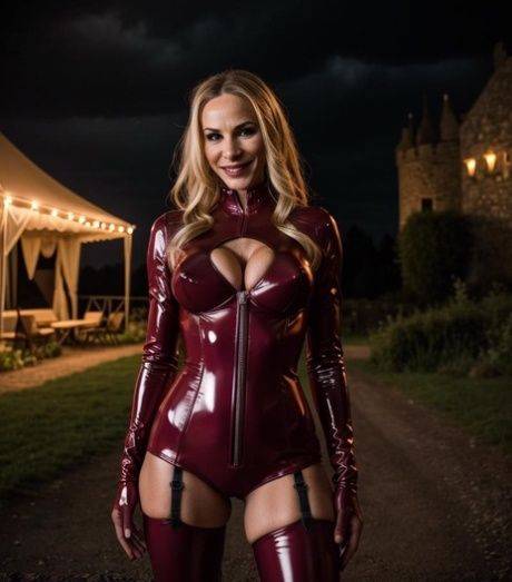 Gorgeous AI generated blonde babe teases with her big boobs outdoors - #9