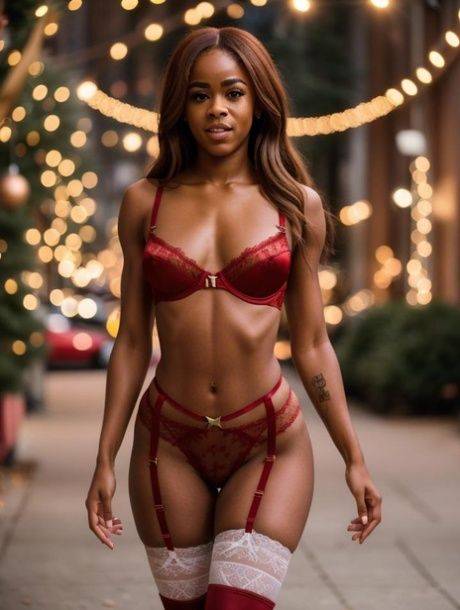 Hot black girl that has been AI generated gets naked at a Christmas market - #6