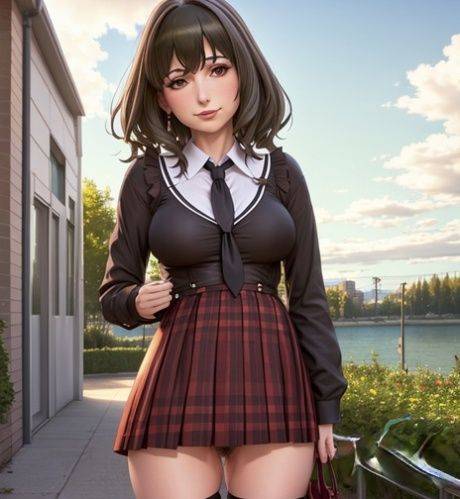 Adorable AI generated brunette Pitonsal flaunts her milking big boobs - #16