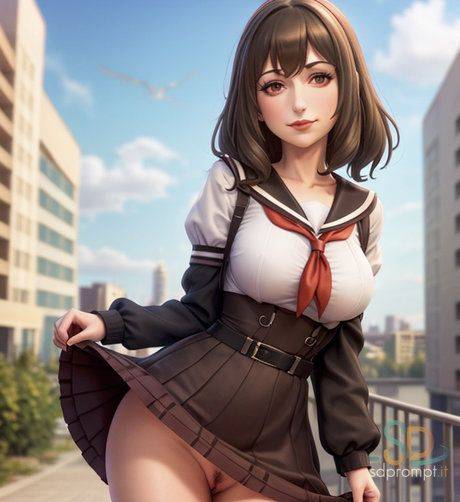 Adorable AI generated brunette Pitonsal flaunts her milking big boobs - #20