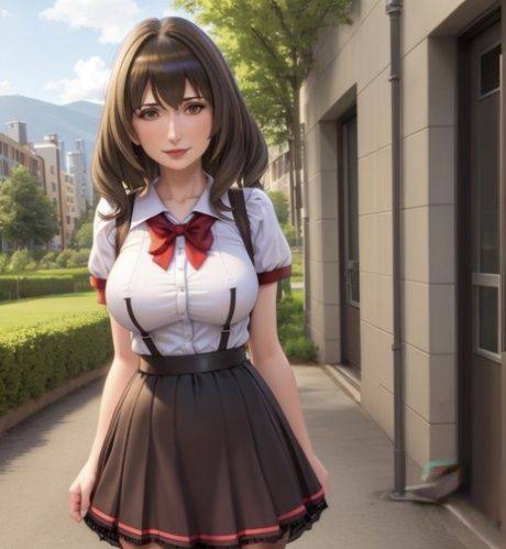 Adorable AI generated brunette Pitonsal flaunts her milking big boobs - #18
