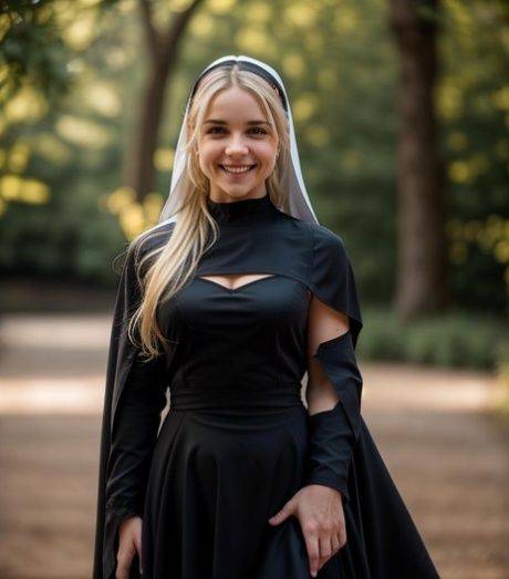 Hot AI generated nun SuperNun shows her big tits in a sexy outdoor compilation - #8