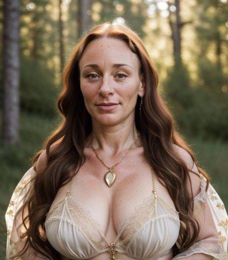 Busty AI generated MILF Favina shows her stunning big boobs outdoors - #10