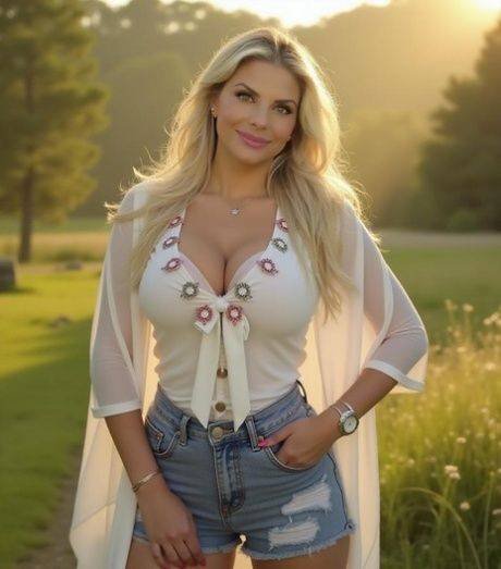 Marvelous AI generated bombshell Fiffil teases with her cleavage & big tits - #4