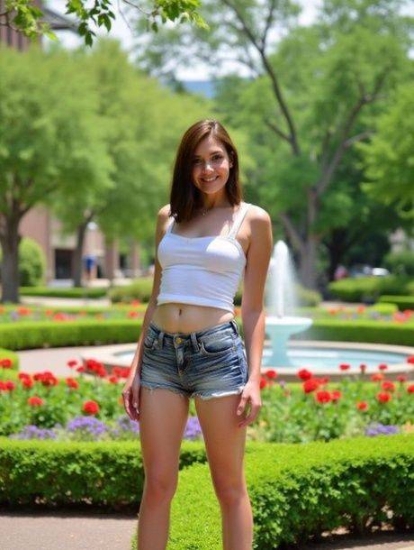 Pretty AI generated babe Siders shows her beautiful tiny tits outdoors - #4